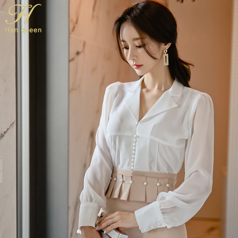 H Han queen/Женская офисная одежда OL, комплект из 2 предметов, белая рубашка в Корейском стиле и узкое облегающее платье с высокой талией, юбки, рабочие костюмы - Цвет: White Shirt