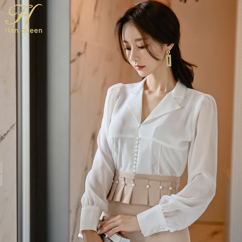 White Shirt H Han queen/Женская офисная одежда OL, комплект из 2 предметов, белая рубашка в Корейском стиле и узкое облегающее платье с высокой талией, юбки, рабочие костюмы - Цвет: White Shirt