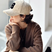 MICOCO A1208 Korean version of lamb wool black and white letter baseball cap trend cap