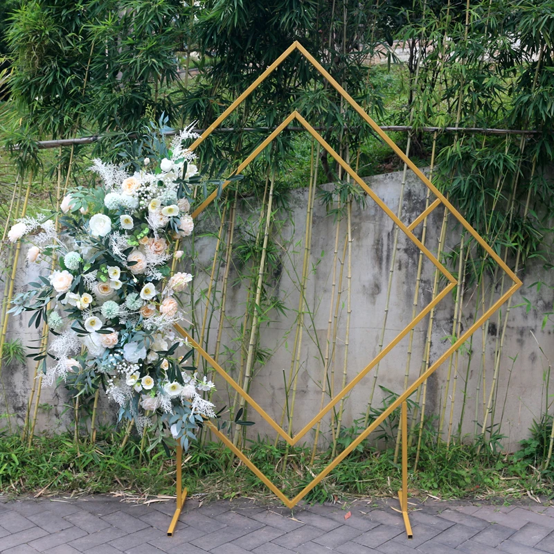 JAROWN Wedding Arch Rhombus Shelf Backdrop Frame Quadrilateral Geometry Flower Stand Shooting Props Wedding Arrangement Decor (6)