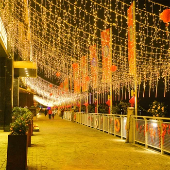 

EU Plug 220V 4M*0.6M 96Leds Christmas Garland LED Curtain Icicle String Light Indoor Drop Party Garden Outdoor Decorative Light