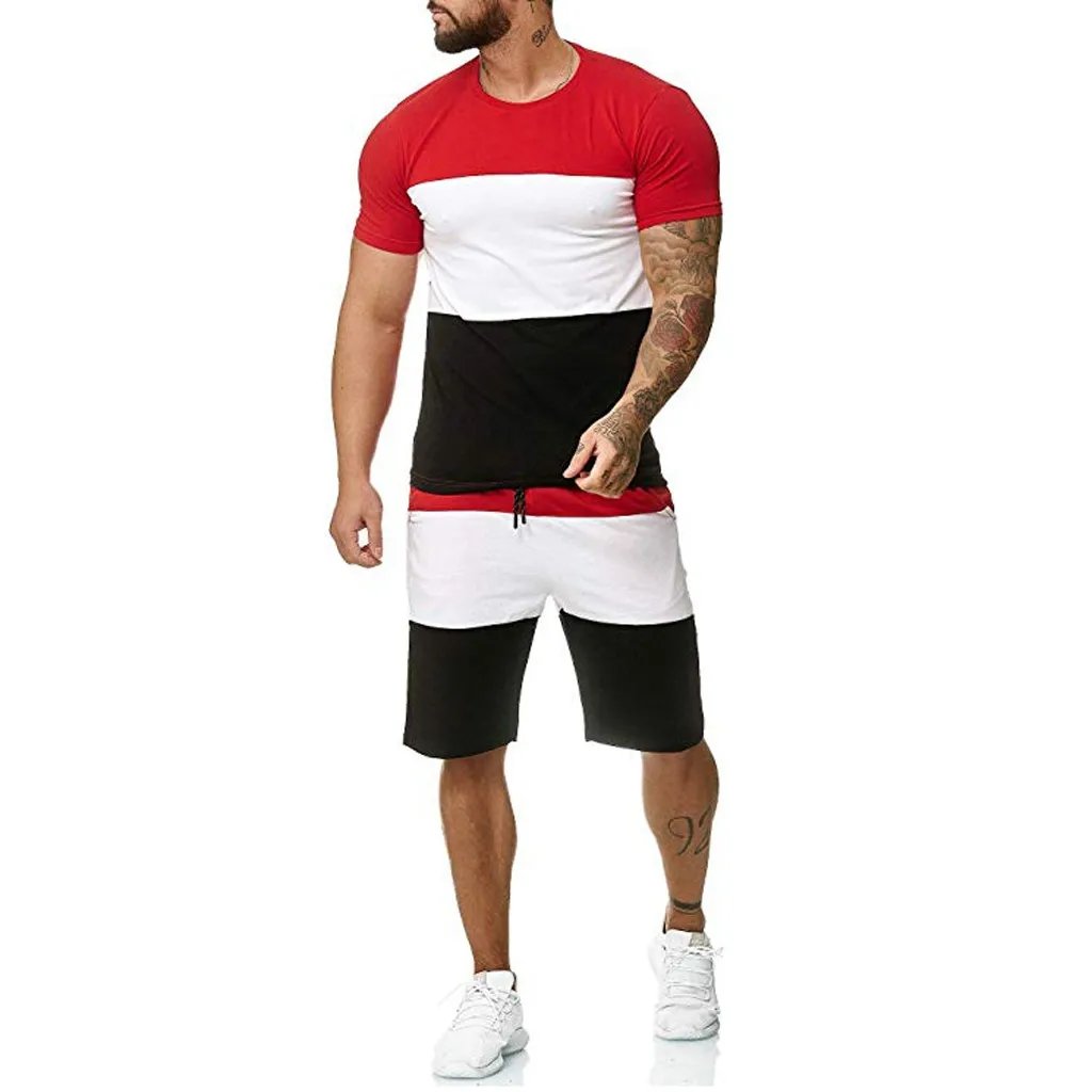 Спортивный костюм для фитнеса, мужской комплект из 2 предметов, спортивный комплект с короткими рукавами, летний Повседневный короткий тонкий комплект, Мужская дышащая спортивная одежда