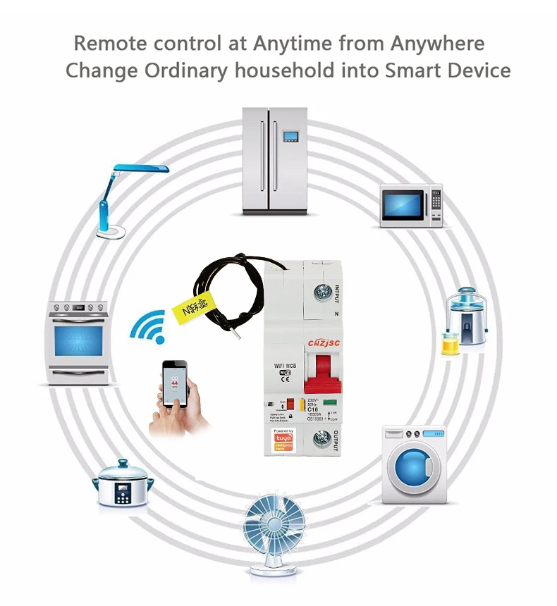 Tuya(Smart Life) 1P 16A WiFi умный выключатель защита от перегрузки короткого замыкания Amazon Alexa Google home для умного дома