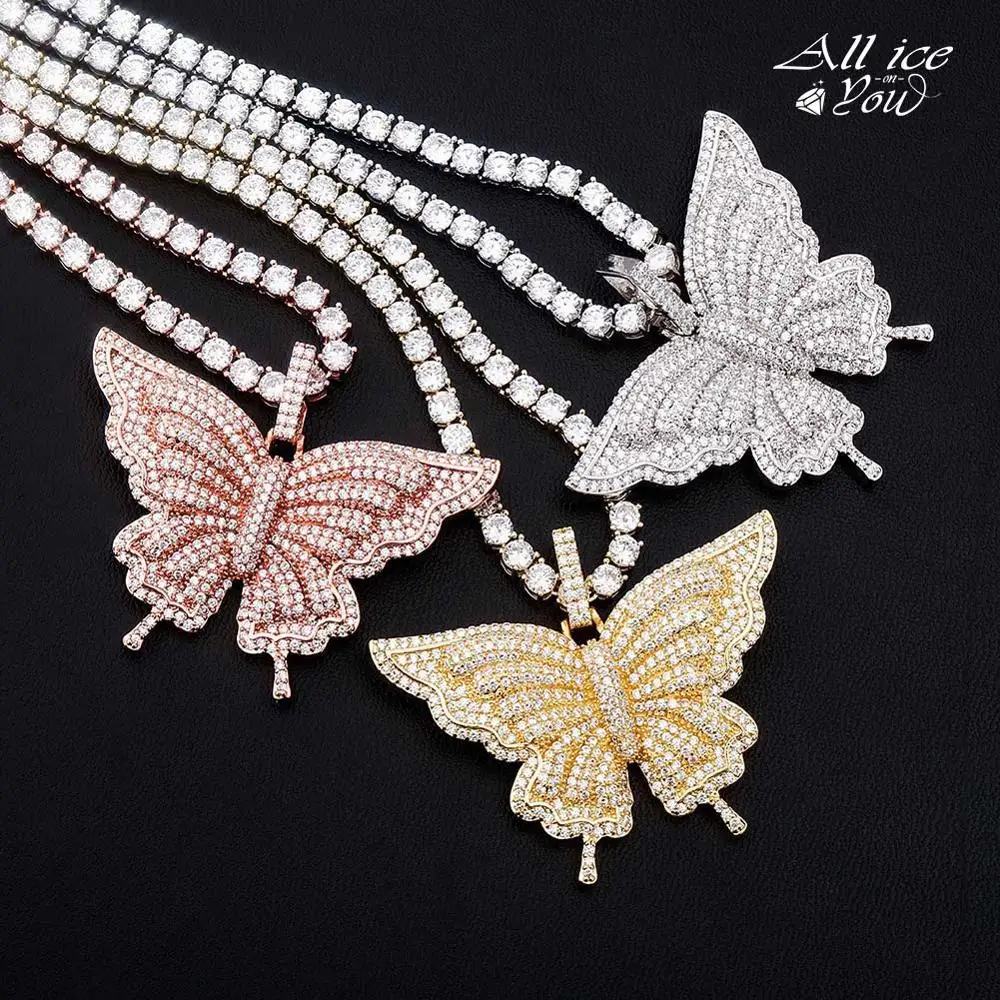 

ALLICEONYOU Butterfly Pendant Necklace High Quality Iced Out Micro Pave Cubic Zirconia Gold Color Cubic Zircon Women's Jewelry