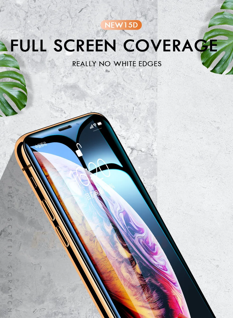 15D Защитное стекло для iPhone 6 6s 7 8 plus XR X XS Glas volledige cover iPhone xs Max Защитная пленка для экрана