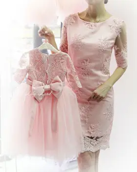 

Pink Lace Mother Daughter Dresses Pink Lace Mom Daughter Birthday Dress Half Sleeve Pink Lace Celebrity Dresses With Bow Back