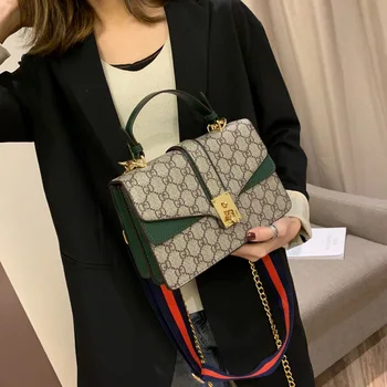 

Women's bag 2019 new fashion chain shoulder bag double-layer printed portable small square bag broadband crossbody bag handbag