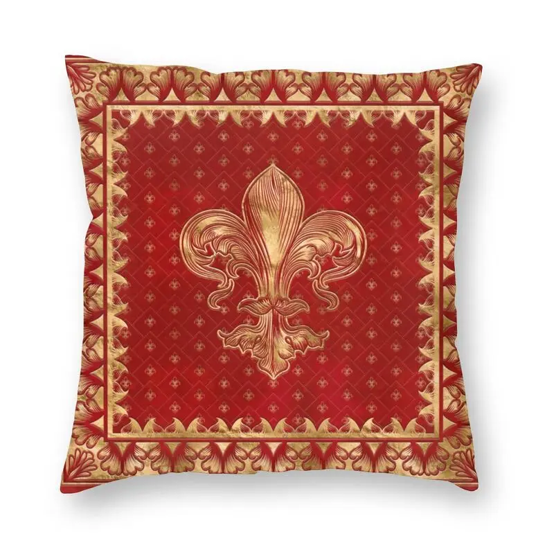 

Vintage Fleur De Lis Ornament Luxury Red Cushion Covers Ancient Symbol Sacred Lily Flower Modern Throw Pillow Decoration Salon