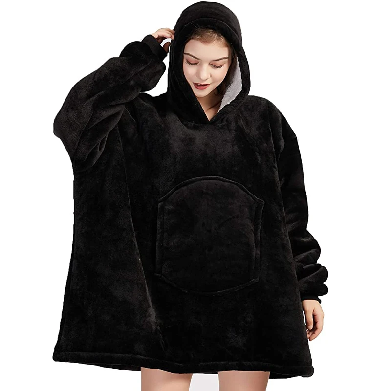

Winter Blanket Hoodies Soft Warm Thick Oversized Sweatshirts Plush TV Hooded Blankets With Sleeves Women Pullovers Hoodies