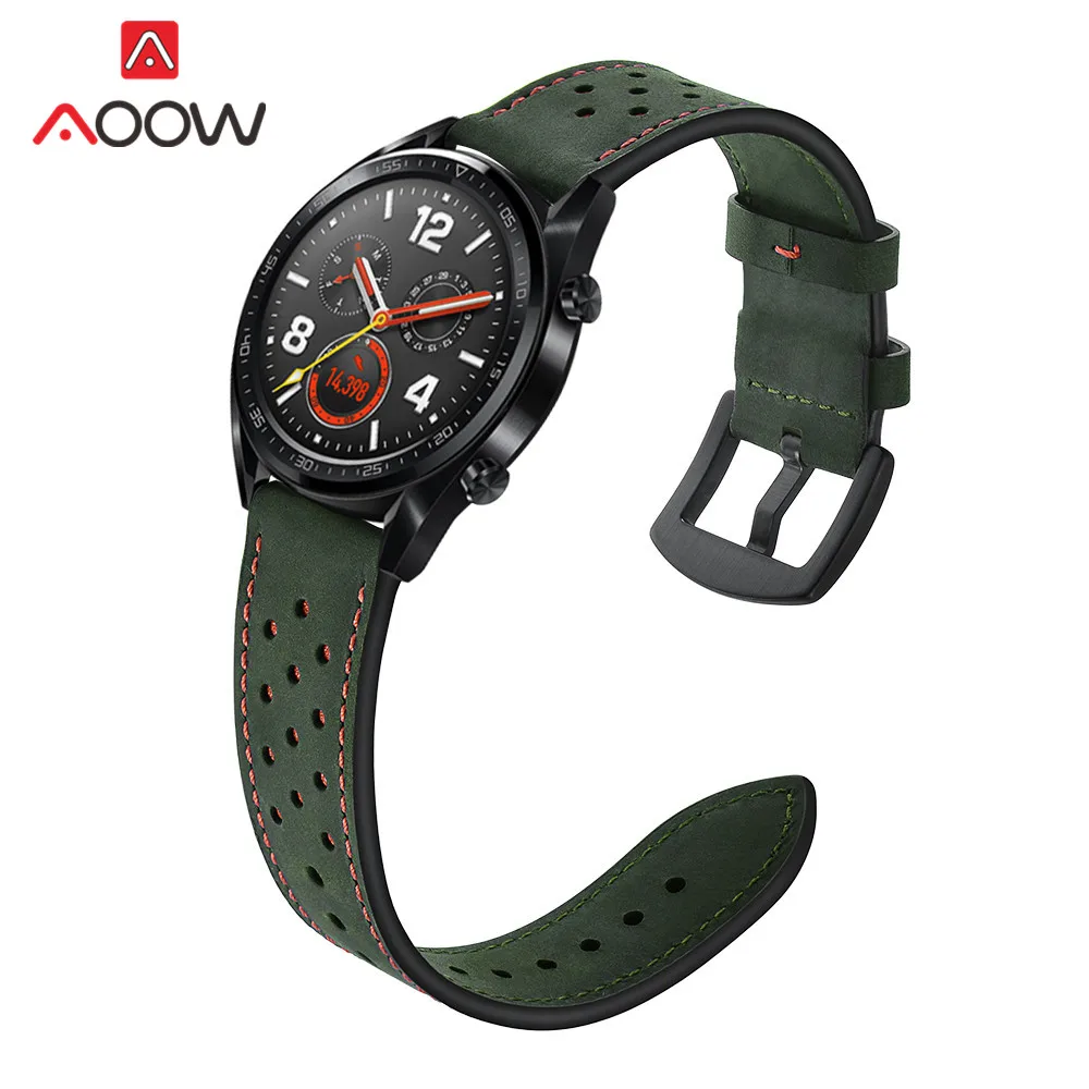 22 мм ремешок из натуральной кожи для huawei Watch GT 46 мм спортивный ремешок с отверстиями браслет для Honor Magic samsung gear S3 Frontier