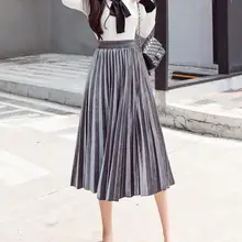 Однотонная бархатная плиссированная юбка трапециевидной формы с высокой талией для женщин; сезон осень-зима; модные бархатные плиссированные юбки длиной до щиколотки;#20