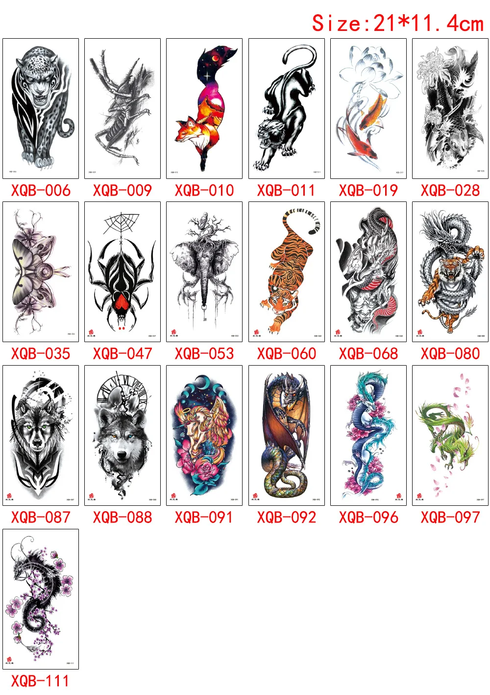 Ferocity Animal Design Tattoo Fox Tiger Wolf Dragon Spider Elephant for Woman Man Arm Sleeve Back Waist Temporary Tattoo Sticker (5)