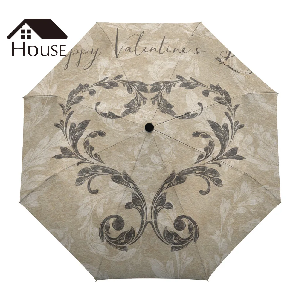 

Leaves Retro Plant Love Design Three-folding Umbrella Wind Resistant Folding Fully-automatic Umbrella Sunny and Rainy Umbrella