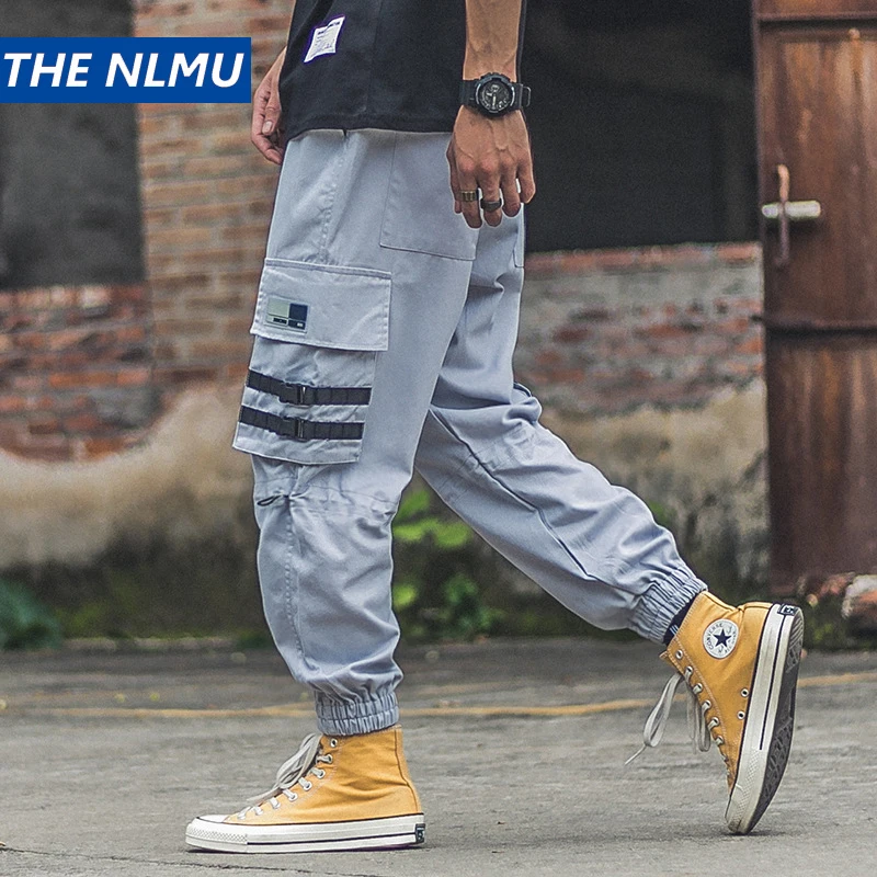 

2019 Men's Streetwear Joggers Pants Hip Hop Ribbons Design Jogger Pant Men Casual Cargo Trousers Sweatpants Ankle-Length WB57