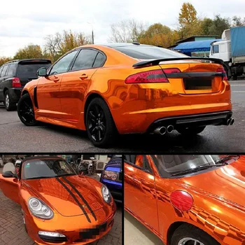 

SUNICE 60"x196" Orange Mirror Chrome Vinyl Wrap Car Wrap Accessories DIY Decoration Wrap Film Air Bubble Free Car Styling