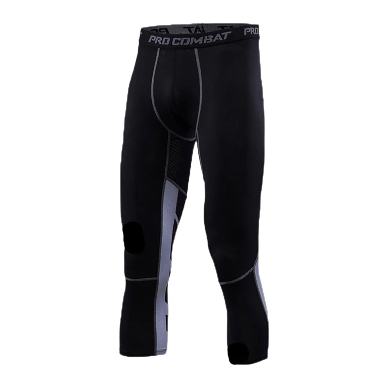 Мужские брюки длиной до икры эластичные спортивные беговые Фитнес Тренировочные колготки брюки - Цвет: Черный