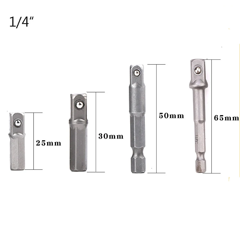 1pc 4pcs Drill Socket Adapter for Impact Driver w/ Hex Shank to Square Socket Drill Bits Bar Extension 1/4