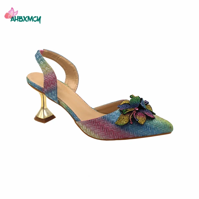 2021 High Quality New Arrivals  Multi Color Italian Design Shoes Matching Bag Set Mature Style African Ladies Pumps for Dress 5