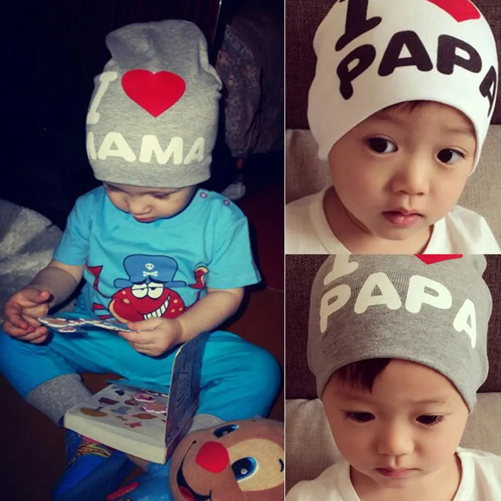 Zhou-YuXiang Niños Niños Estampado de Punto I Love Mama Baby Hat Algodón Unisex Baby Cap Letter Kids Hat para 0-3 años 