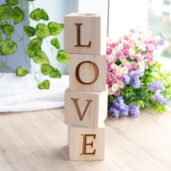

4 Pcs Love Letters Wooden Tea Light Candle Holders Simple Romantic Creative Gift Candlestick for Wedding Party Birthday Decor