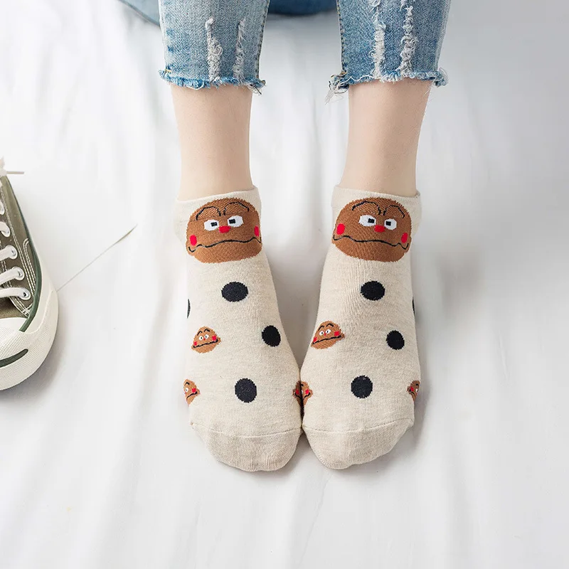 Носки с рисунком аниме Anpanman женские лодочные носки теплые хлопковые милые забавные уличные модные повседневные носки в стиле Харадзюку Happy Skarpetki
