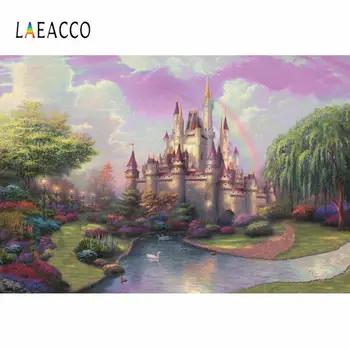 

Photo Backdrops Wonderland Dreamy Castle Colorful Rainbow Swan Lake Flower Birthday Photographic Background For Photo Studio