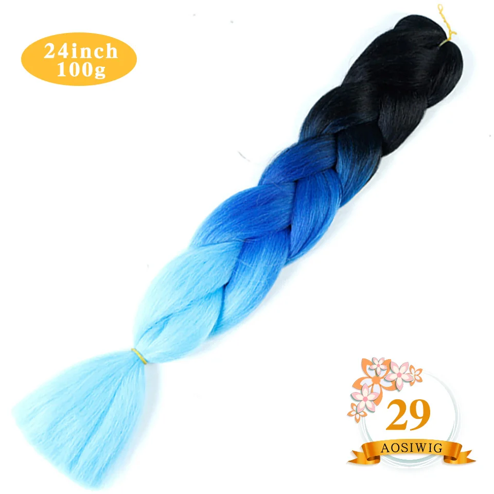 M#Синий AOSIWIG 24 ''100 г/упак. синтетические Омбре косички волос крючком косички Прически наращивание волос фиолетовый розовый черный - Цвет: M#Синий