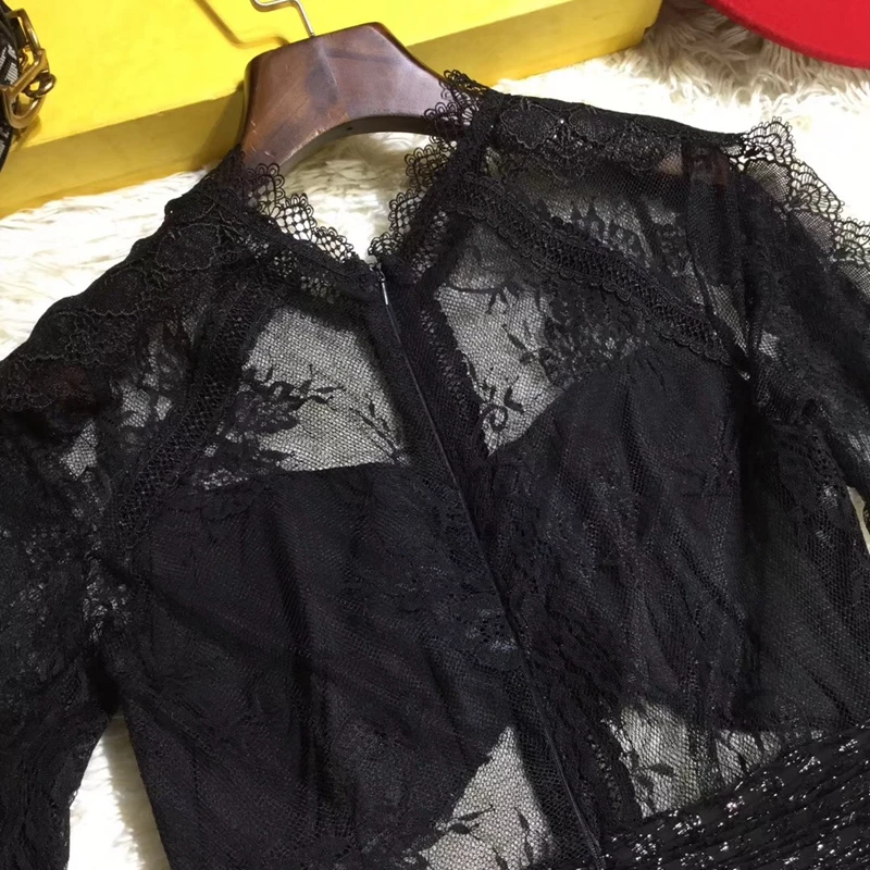 GoodliShowsi осеннее черное элегантное женское платье трапециевидной формы кружевное лоскутное люрекс с длинным рукавом Женские вечерние платья для торжеств плиссированные