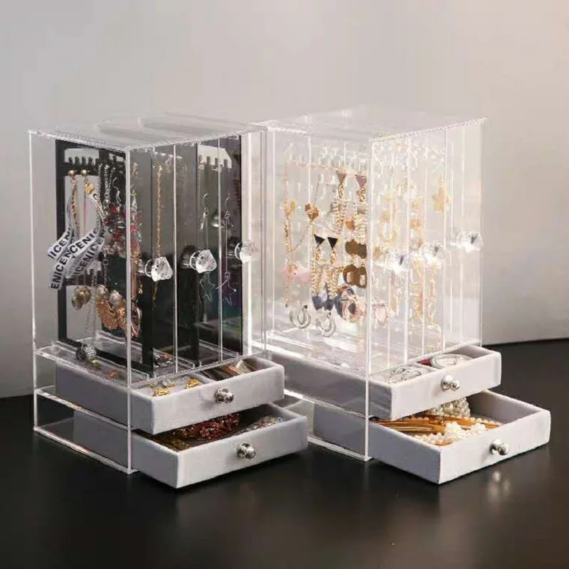 

New Acrylic Jewelry Organizer Box For Necklace Display Storage Case Earrings Bracelet Hanger Decoration Girls Gift Women Makeup