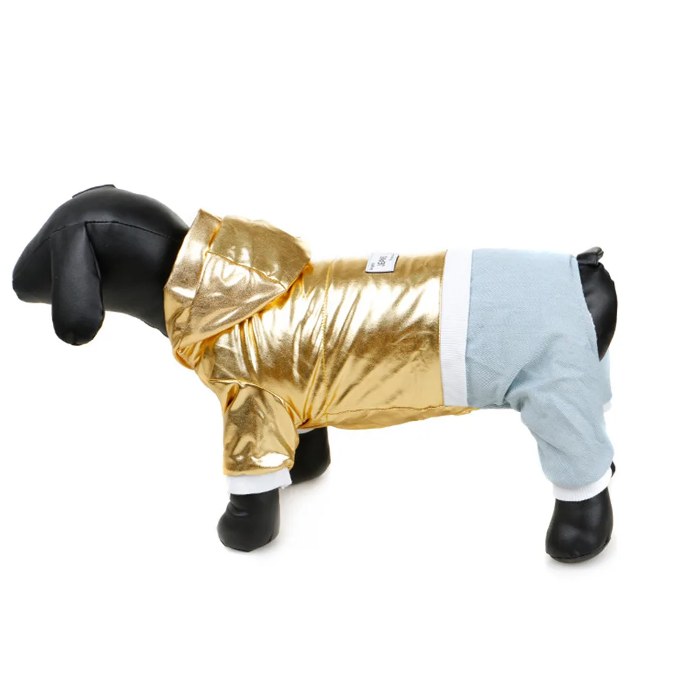 Новейшая модель; золотой и серебряный цвета теплая четыре ноги Pet металлические украшения для одежды ветер из натурального хлопка с курткой, толстый костюм Одежда для маленьких собак и собаки среднего размера - Цвет: Золотой