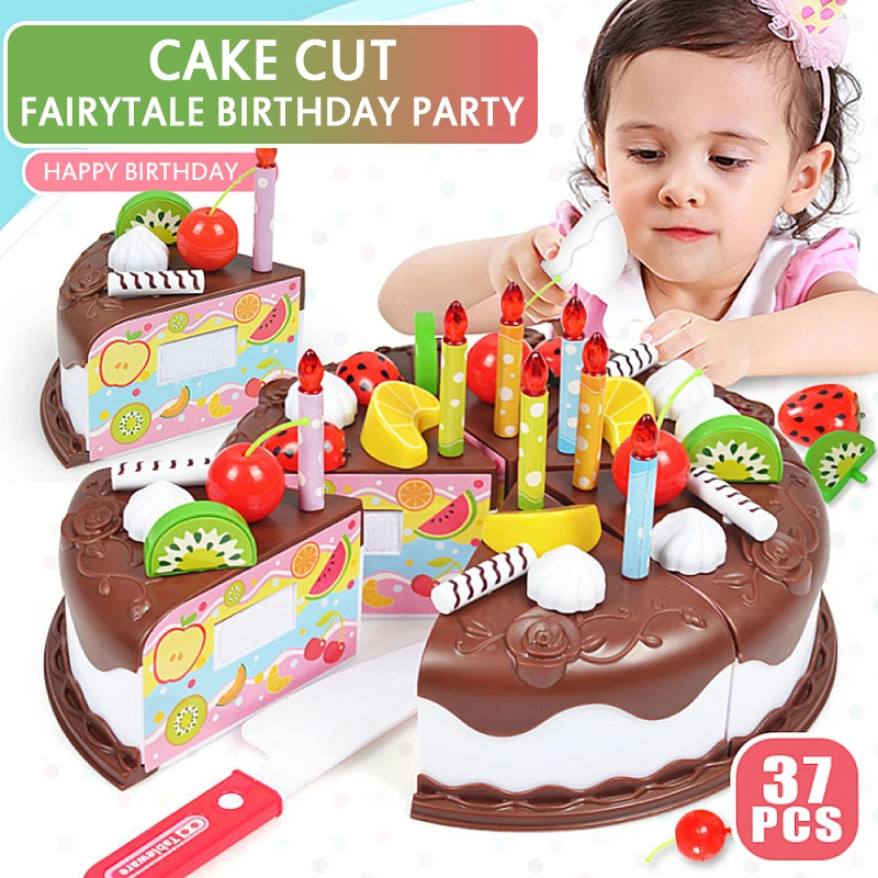 DIY Pretend Play Fruit Cutting Birthday Cake Kitchen Food Kids Girl Gift Toy TO 