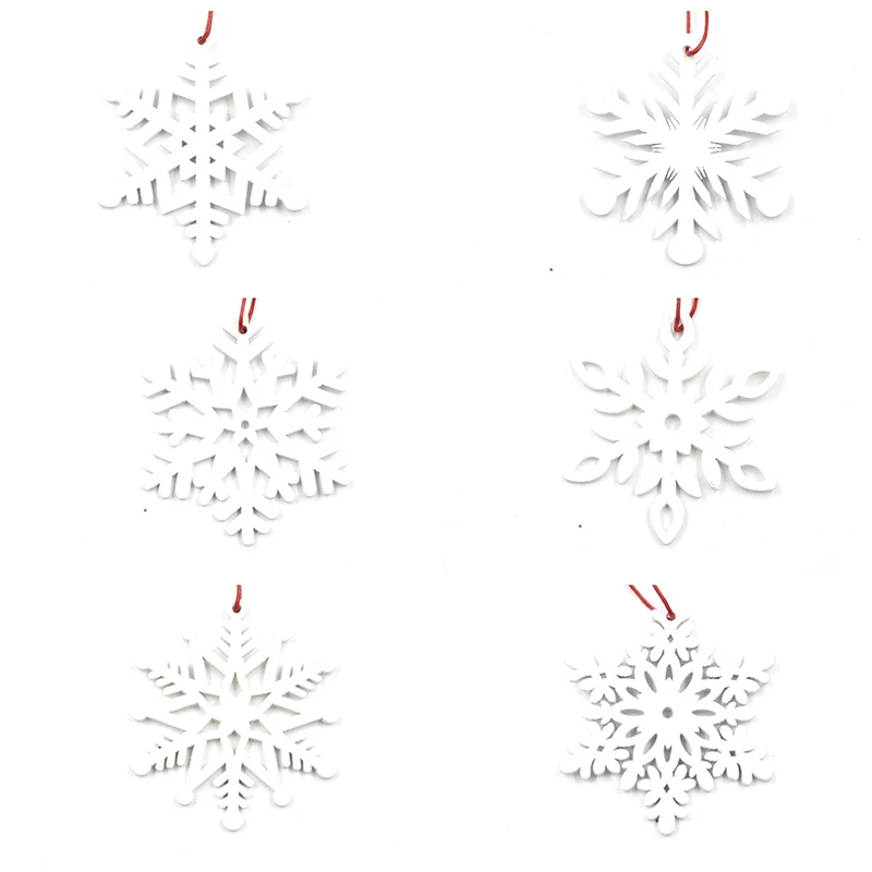 Деревянная Рождественская елка орнамент деревянные Снежинки Висячие Подвески рождественские украшения для дома год Navidad Рождественский Декор - Цвет: 6pc white