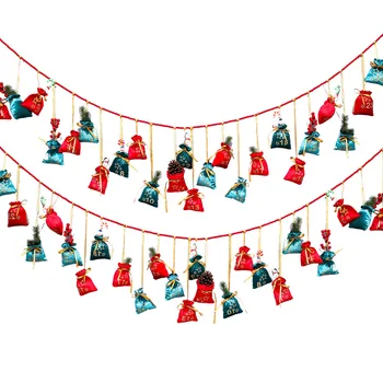 

2020 Christmas Ornament Fabric Drawstring Pocket Christmas Gift Bag Children's Holiday 24 Days Gift Candy Hanging Decoration