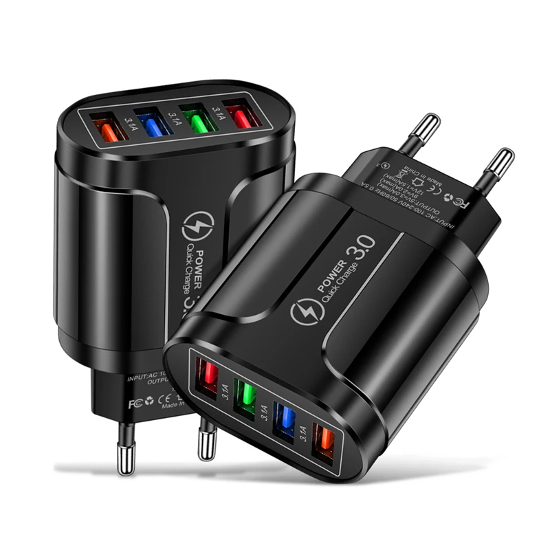 3.1A 4Usb Caricabatterie Da Viaggio Caricabatterie Da Muro Per Telefono Cellulare Spina Eu/Us/Uk Per Samsung Huawei Xiaomi Caricabatterie A 4 Porte Pe