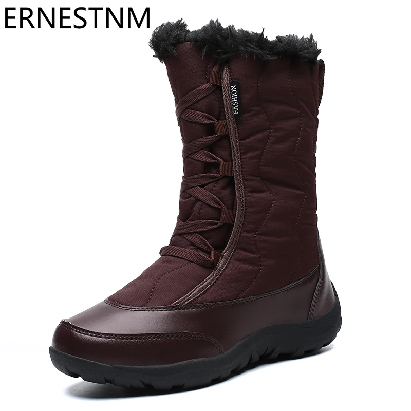 

ERNESTNM Snow Boots Women Winter Boots Waterproof Plus Size Keep Warm Black Boots Mid-Calf Booties Thick Fur Heels Botas Mujer
