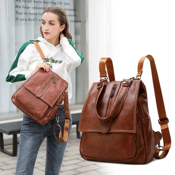 

Fashion Backpack Women Soft Leather New Mochila Feminina Korean Backpack Travel Vintage School Bags for Girls