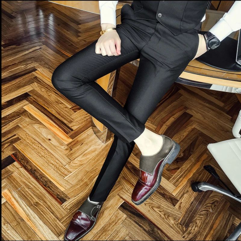 black slim fit mens trousers