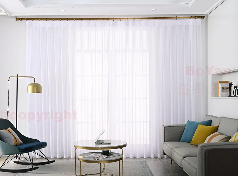 Inverted Pleat Elegant Soft Snow Pure White Chiffon Window Tulle Curtains for Living Room Sheer Veil Voile Bedroom Drapers