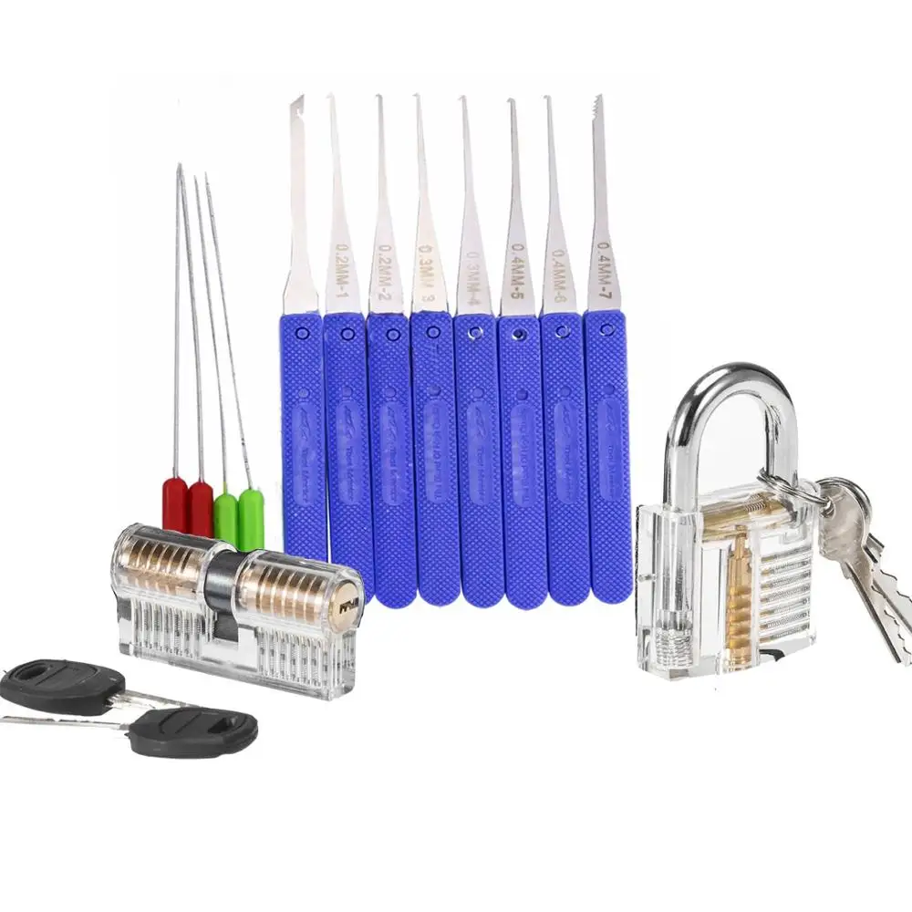Free Shipping Lock Picking Practice Set Tools Locksmith ,17pcs Pick Tool 12pcs Remove Tools 2pcs Transparent Lock