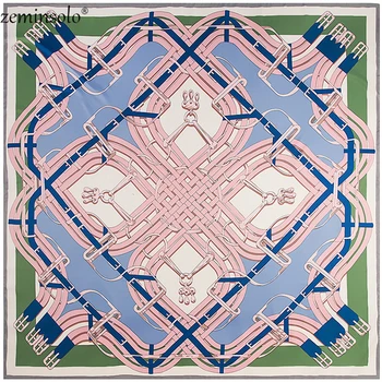 

100% Silk Scarf Women Retro Necklace Plaid Printed Large Shawls Stoles Square Bandana Kerchief Scarf Female Foulards 130*130cm