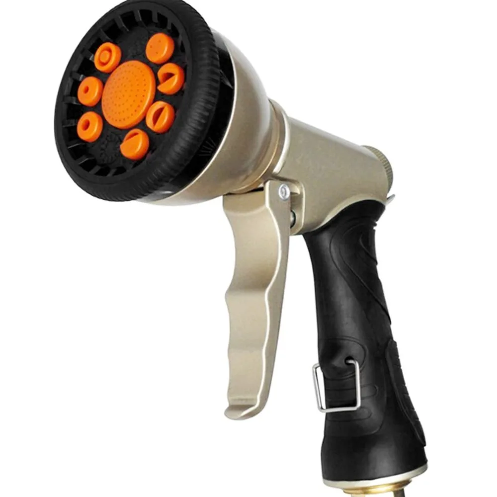 Multifunctional Garden Hose Nozzle Hand Sprayer 9 Patterns Anti-slip High Pressure Car Wash Electroplating Water Spray Gun