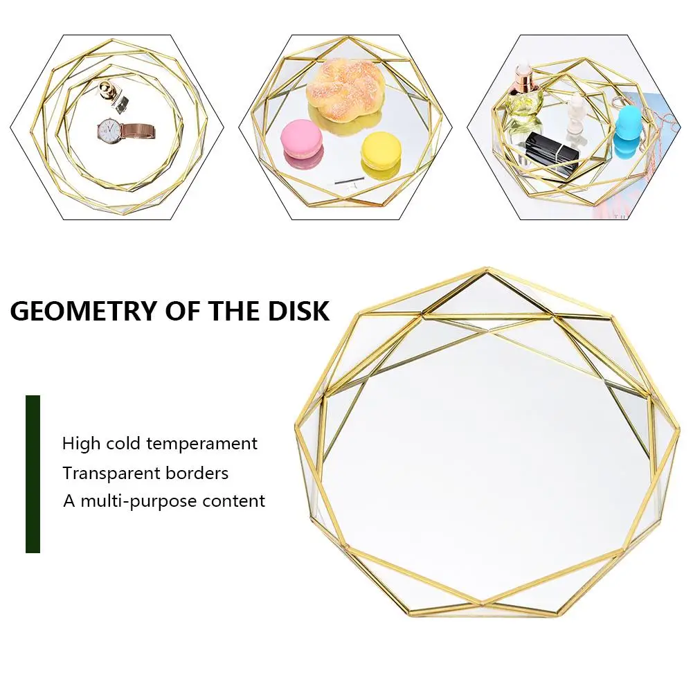 Ins скандинавский Золотой Западный торт десертные тарелки геометрические круглые стеклянные пластины косметический лоток для хранения ювелирных изделий предметы домашнего обихода