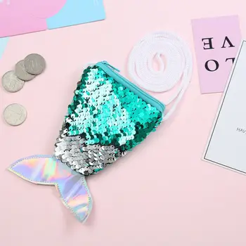 

2019 Fashion Baby Girls Colorful Sequins Mermaid Tail Bag PU Leather Princess Zipper Purse Crossbody Coin Bag for Children