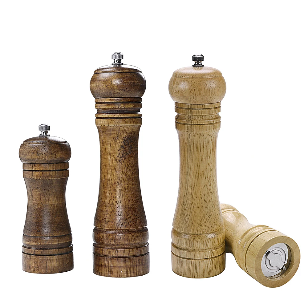 

High Quality Oak Wood Pepper Spice Mill Grinder Set Handheld Seasoning Mills Grinder Ceramic Grinding Core BBQ Kitchen Tools Set