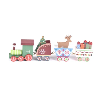 

Christmas Train Decorations Wooden Christmas Floral Print Mini Train Desktop Decor DIY Christmas Decorations For Home Office