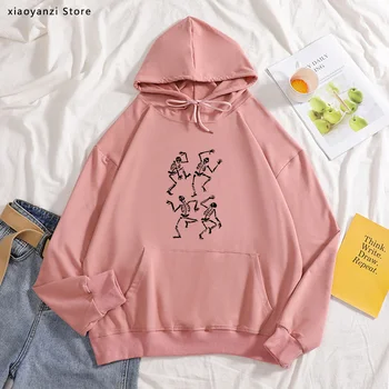 

Skeleton Skull Printing hoodies Women Funny Halloween Party sweatshirts long Sleeve Cotton Hip Hop Unisex pullovers