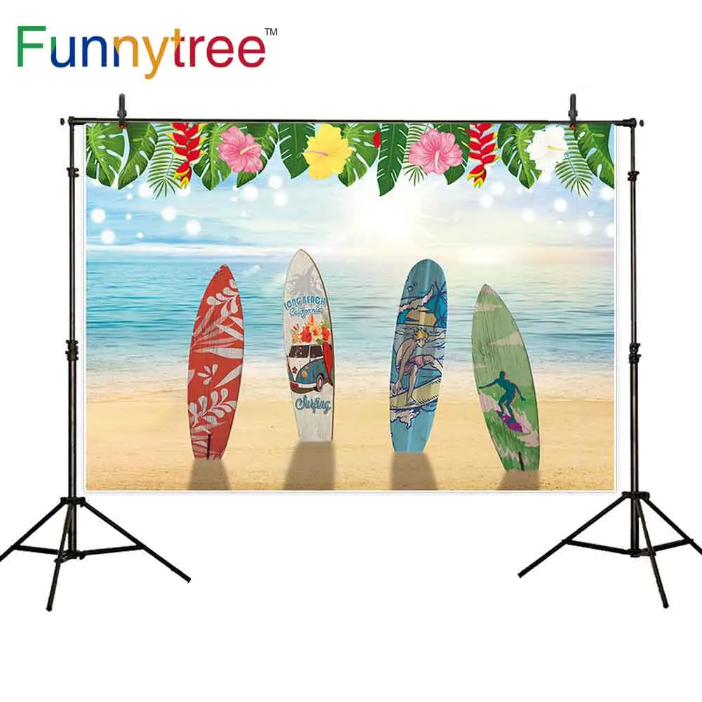 Фон для фотосъемки Funnytree гавайская летняя доска серфинга пляж цветы море боке