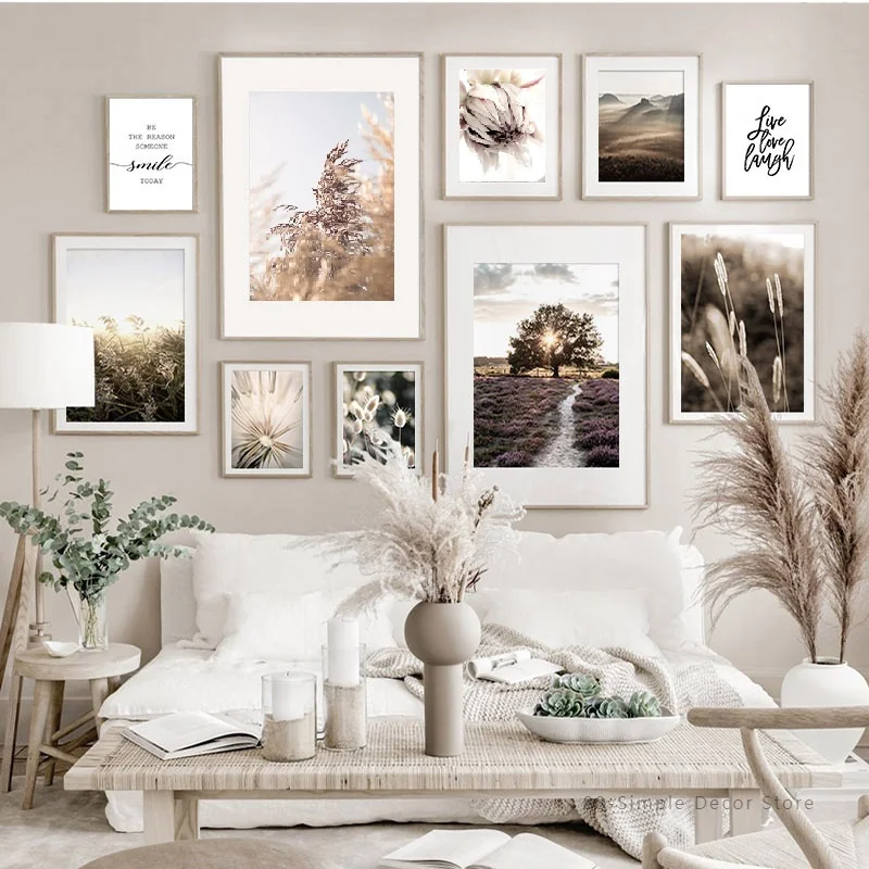 Скандинавский язычковый пейзаж настенное искусство натуральное Лавандовое