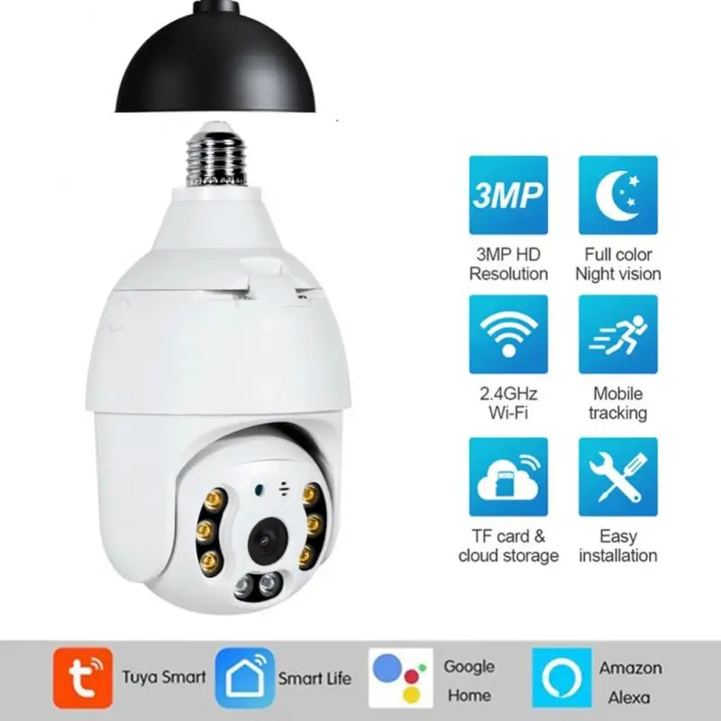 Умная Wi-Fi камера E27 3MP Tuya с автоматическим отслеживанием 1080P IP скоростная