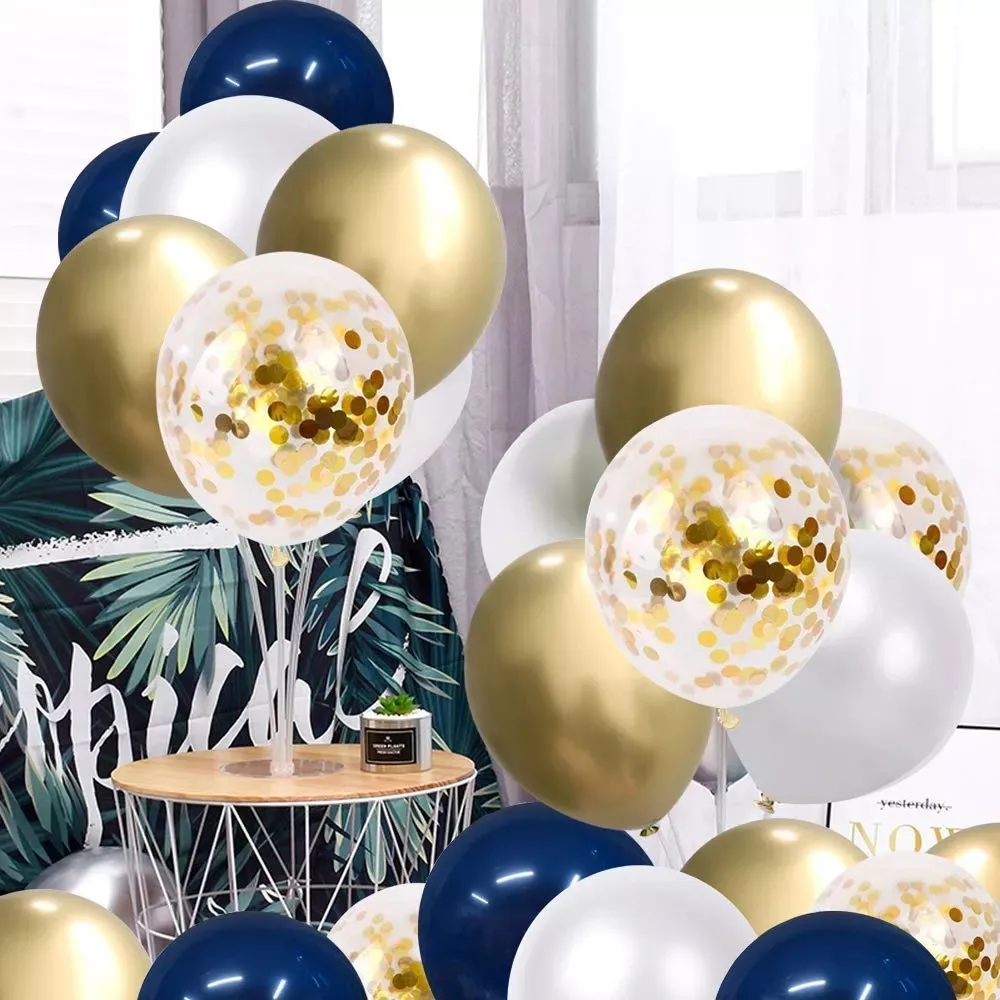 50pcs 12 inch Metallic Gold White Pearl Balloons Baby Shower Wedding Birthday Party Navy Blue Gold Confetti Ballon Decor Kid